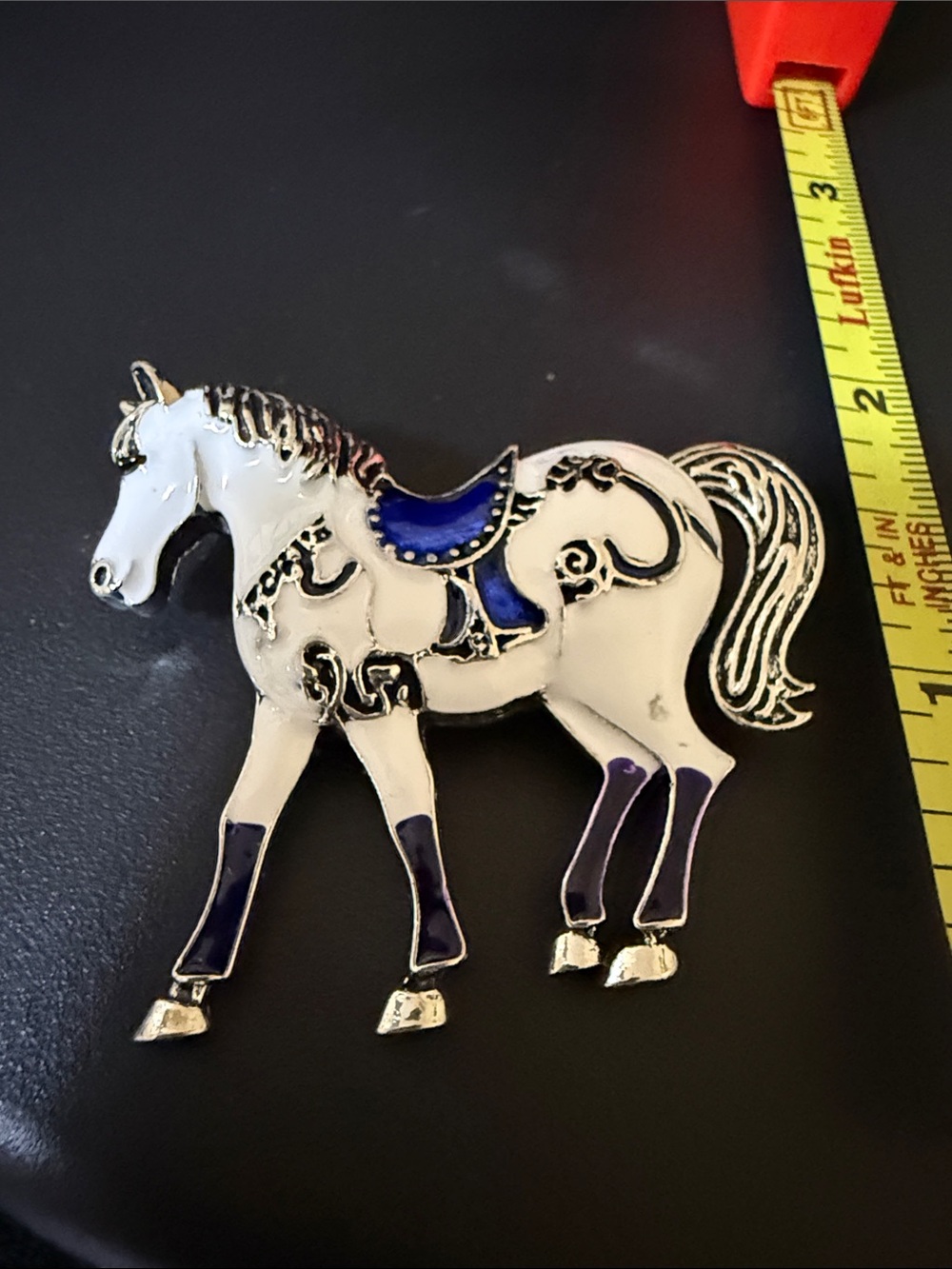 White and Blue Horse Decor Pin - Bridle Accent Brooch